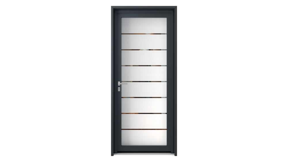 Porte d'entrée parclosé gamme lumière HESTIA Porte d'entrée vitrée opaque avec 7 lignes verticales transparentes